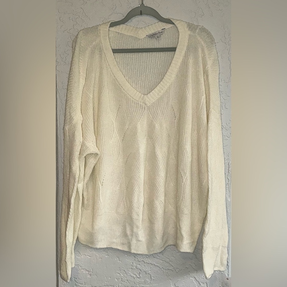 Ophelia Roe V-Neck Cream Sweater (NWT)